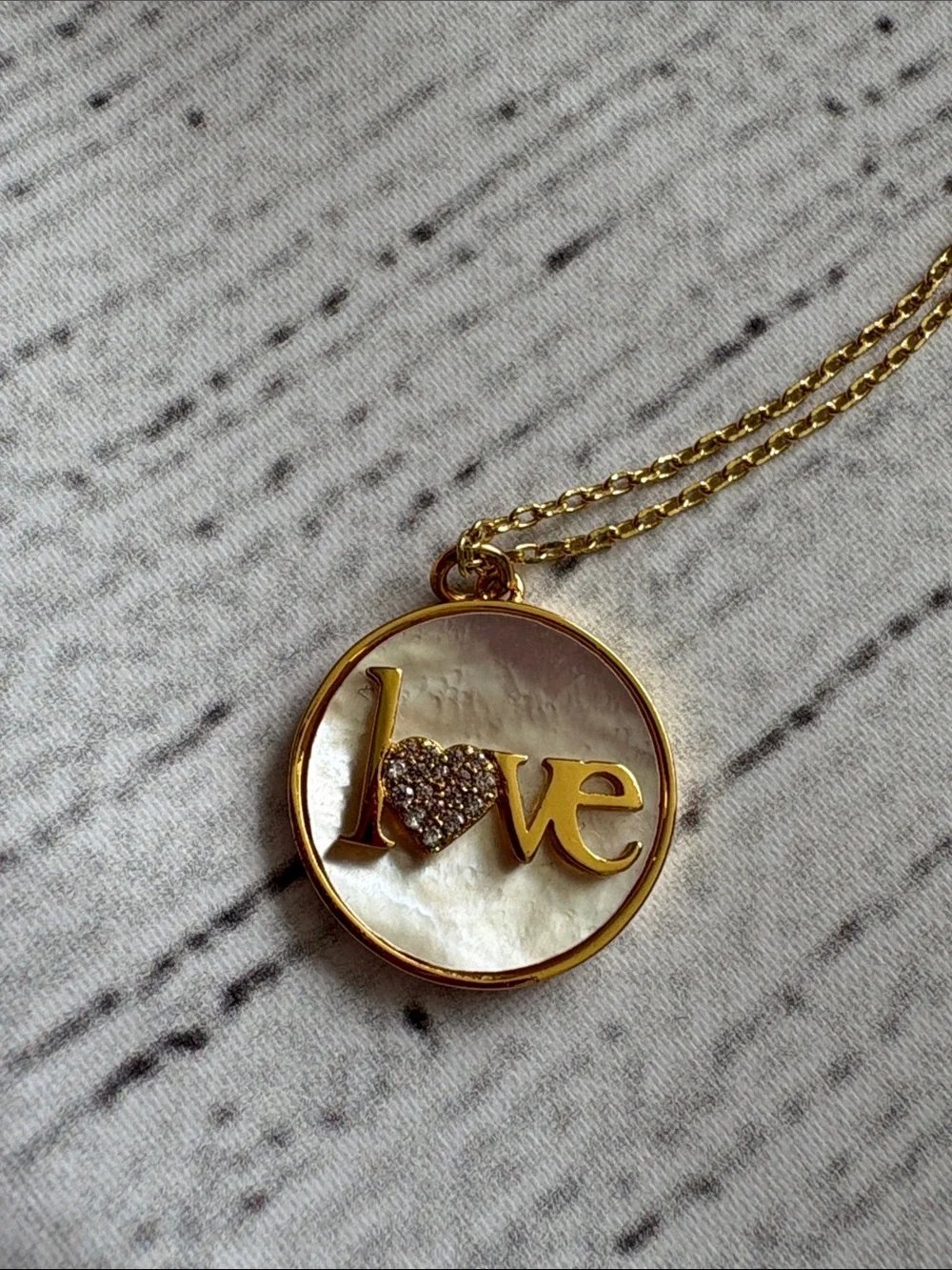 Kate Spade ♠️ Gold plated  'Love' Pendant Necklace with Mother-of-Pearl Inlay